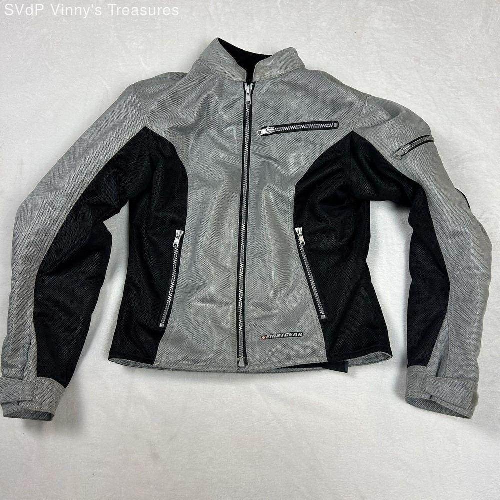 FirstGear Women's Silver Black Mesh Motorcycle Riding Jacket Armor Sz XS